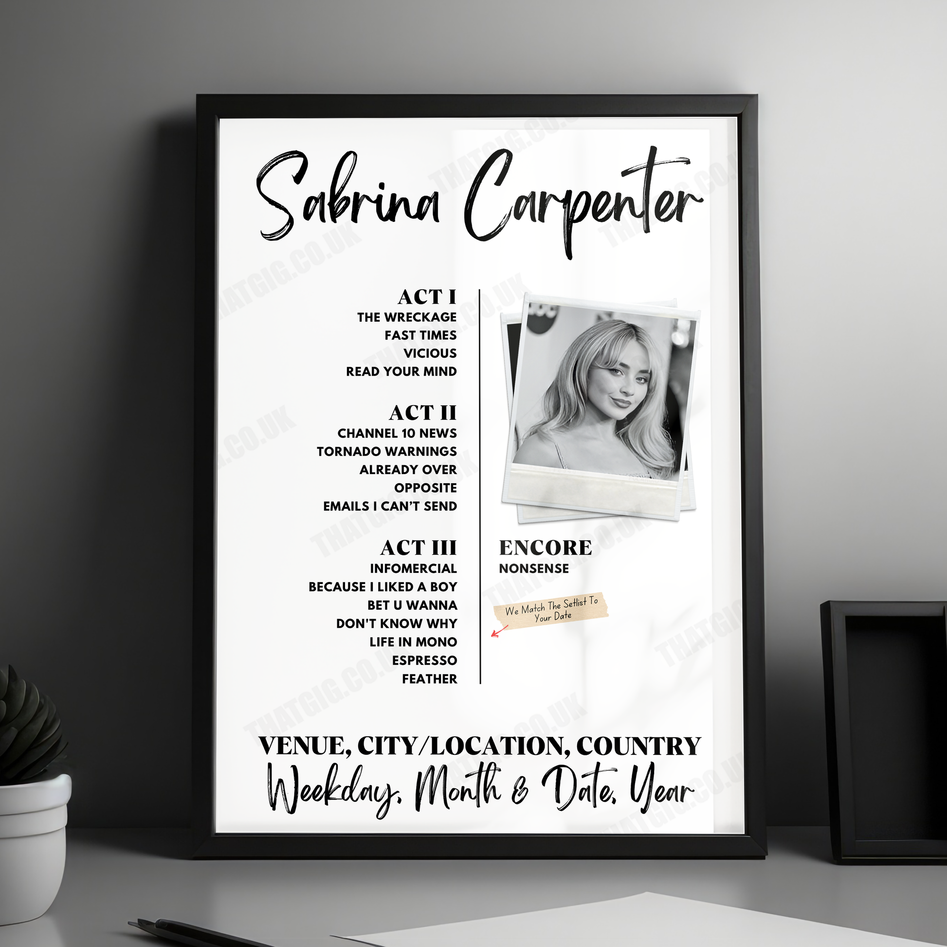 Sabrina Carpenter Setlist Poster - Scotiabank Arena, Toronto, ON, Canada - September 25th, 2024