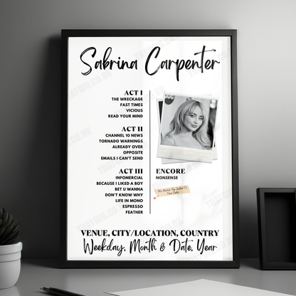 Sabrina Carpenter Setlist Poster - Scotiabank Arena, Toronto, ON, Canada - September 25th, 2024