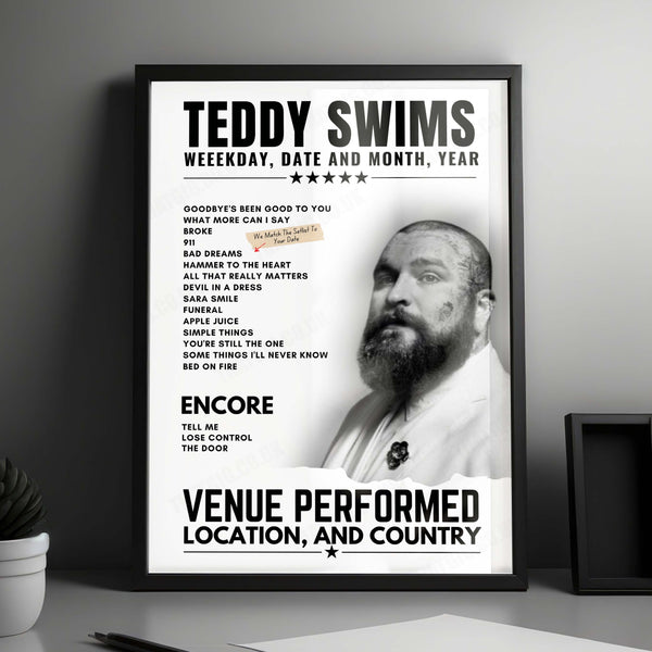 Teddy Swims Setlist Poster - The OVO Hydro, Glasgow - March 9th, 2025