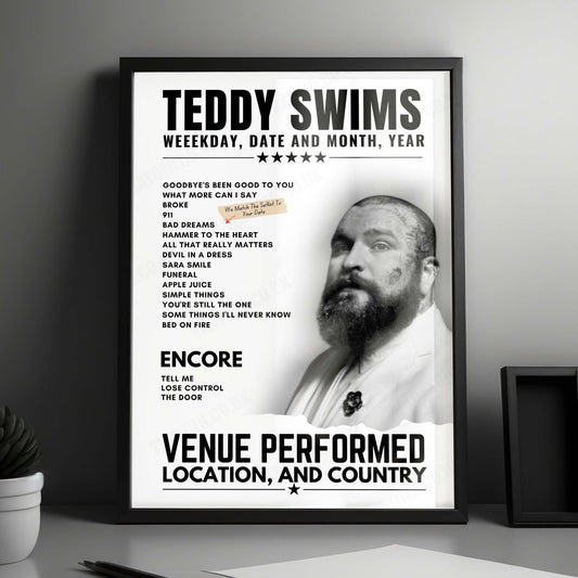 Teddy Swims Setlist Poster - Palais des Festivals et des Congrès, Cannes - November 1st, 2024