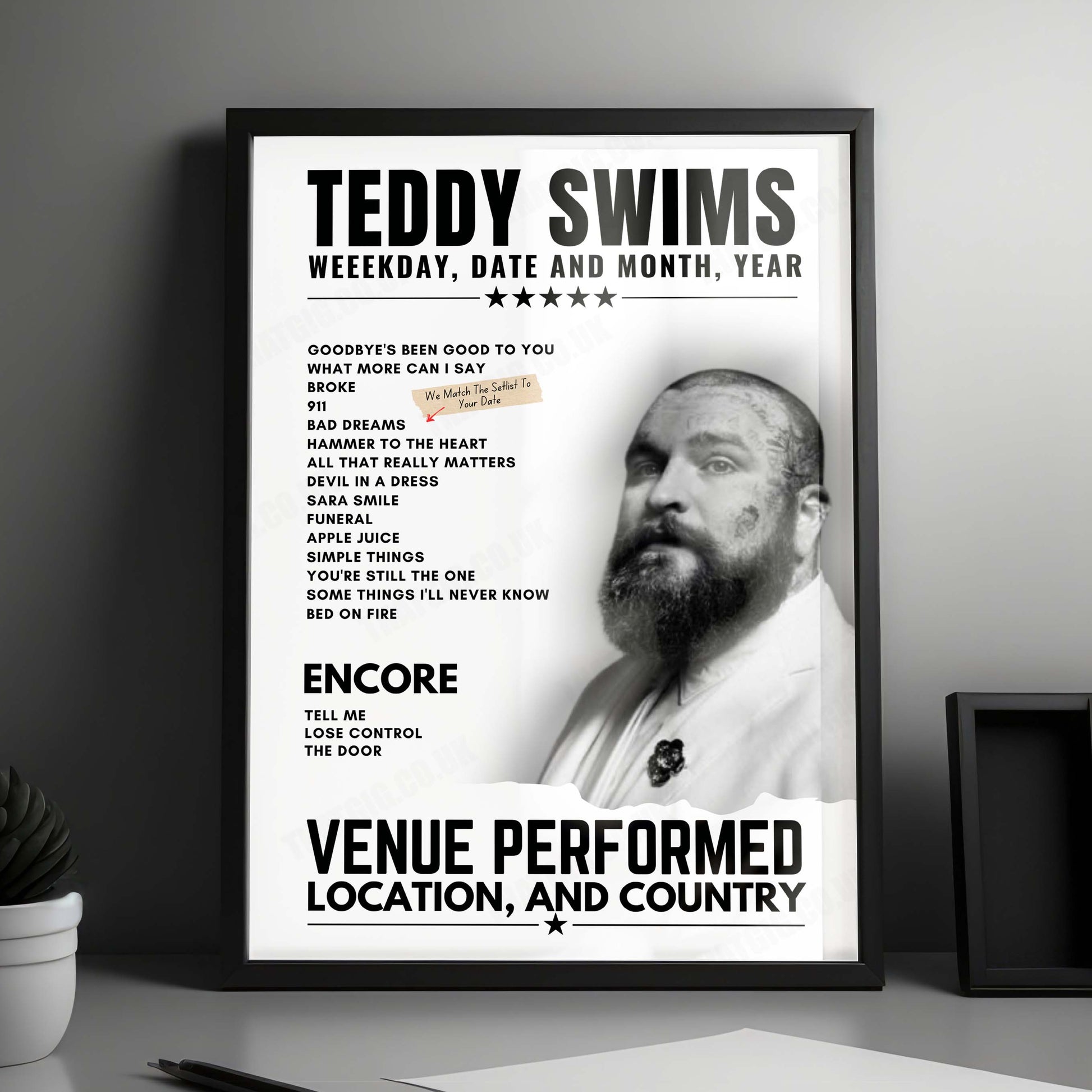 Teddy Swims Setlist Poster - Eventim Apollo, London - November 11th, 2024