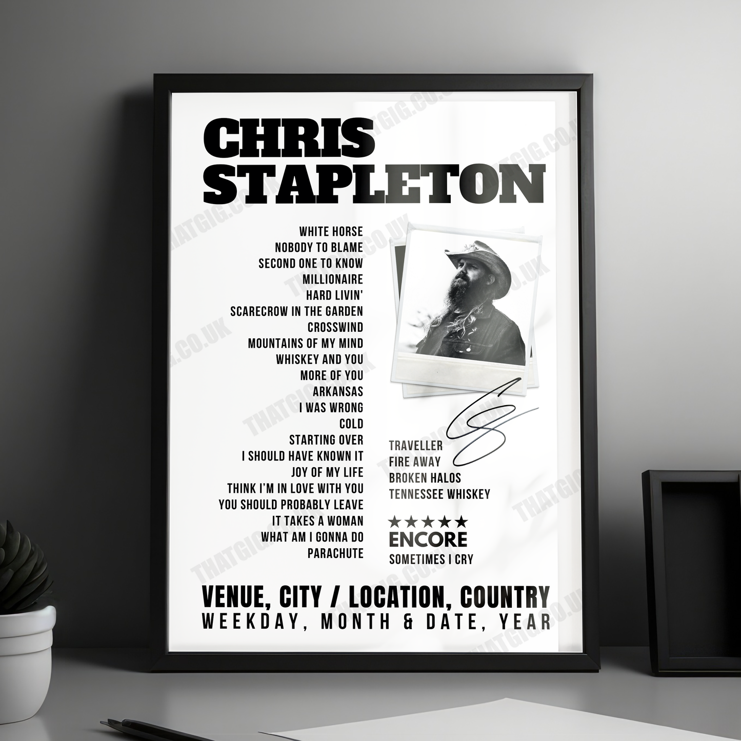 Chris Stapleton Setlist Poster - Tuscaloosa Amphitheater, Tuscaloosa - July 14th, 2022