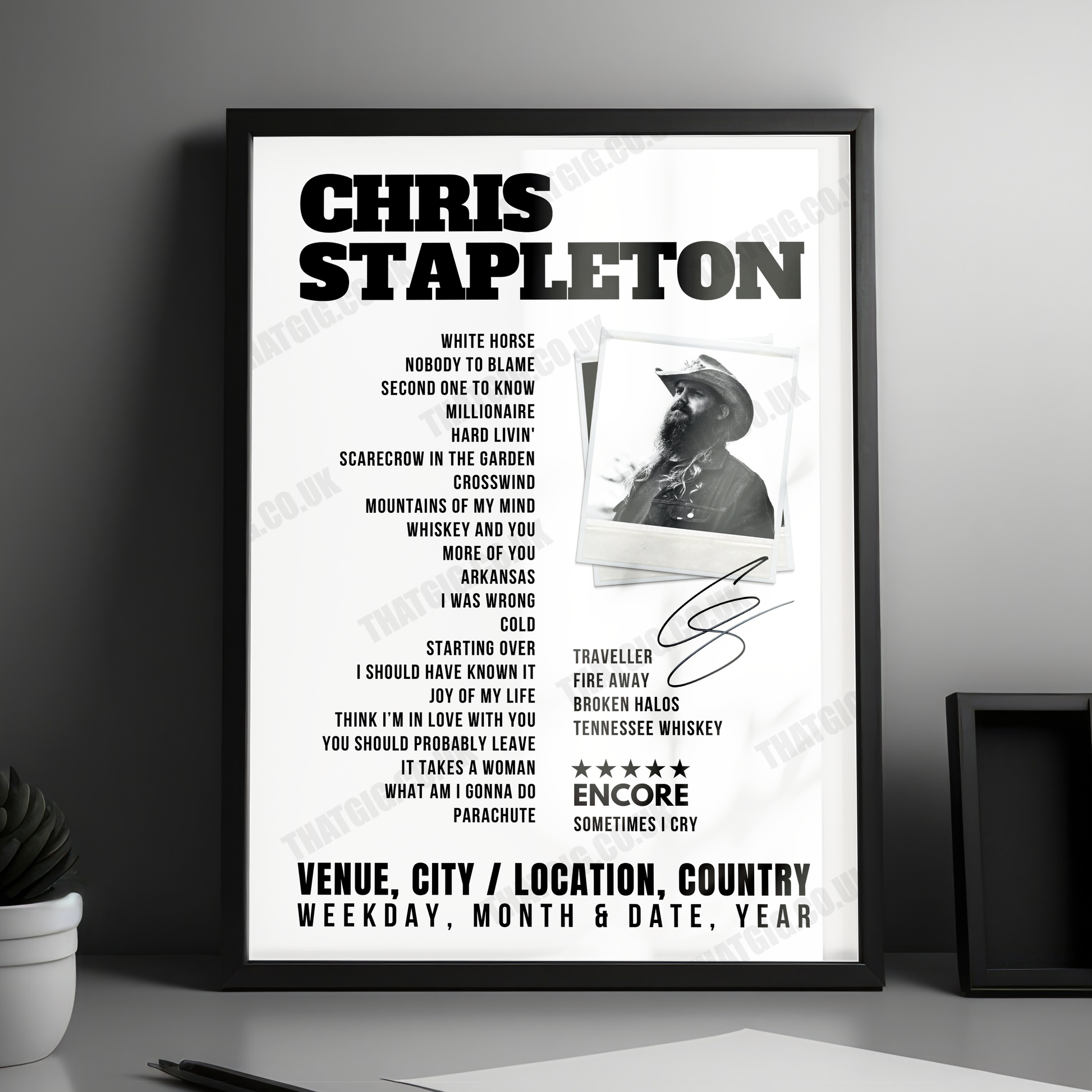 Chris Stapleton Setlist Poster - Tuscaloosa Amphitheater, Tuscaloosa - July 14th, 2022