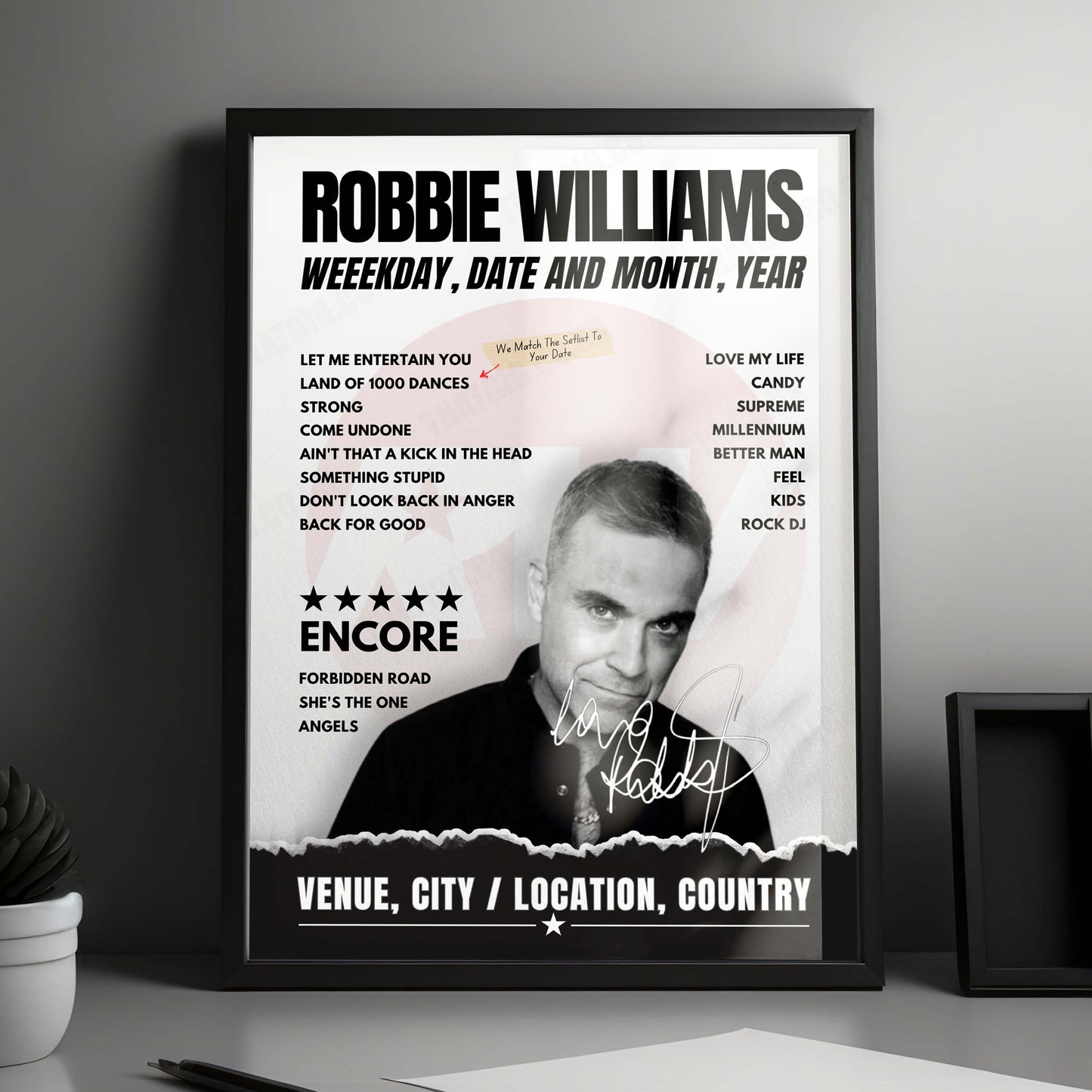 Robbie Williams Setlist Poster - Federation Square, Melbourne - January 2nd, 2025