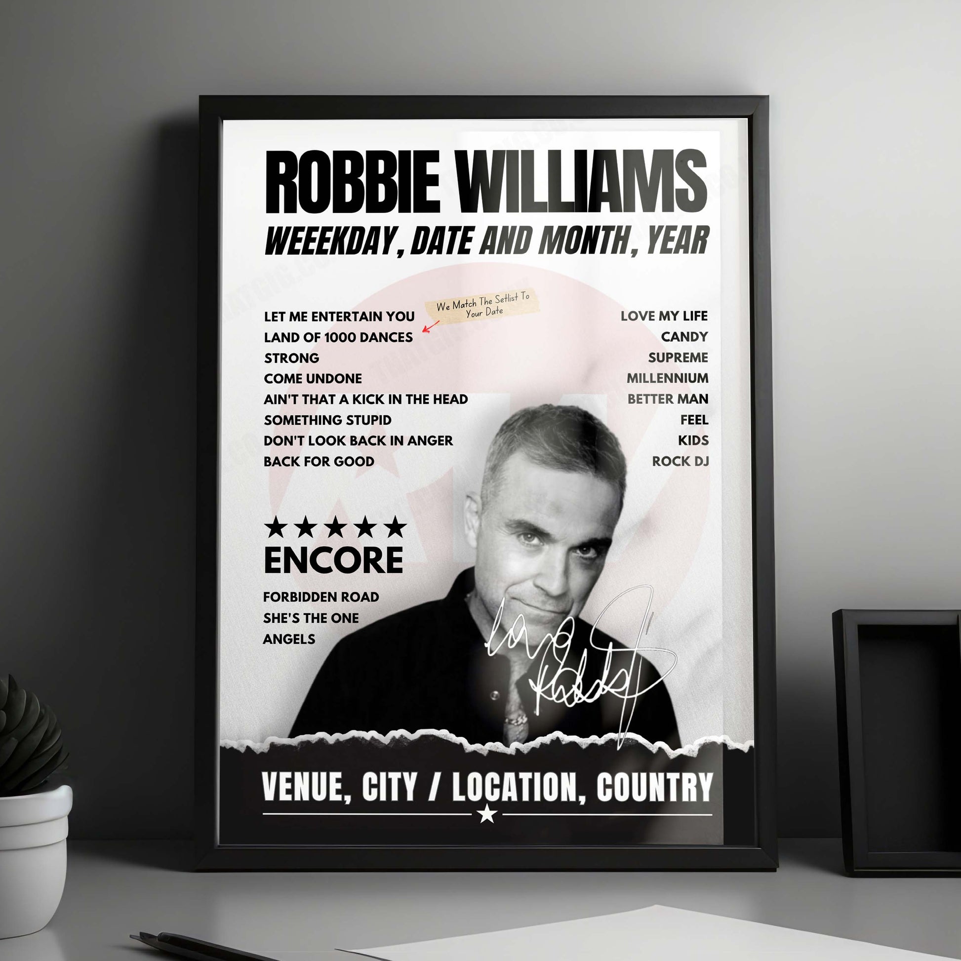 Robbie Williams Setlist Poster - Federation Square, Melbourne - January 2nd, 2025