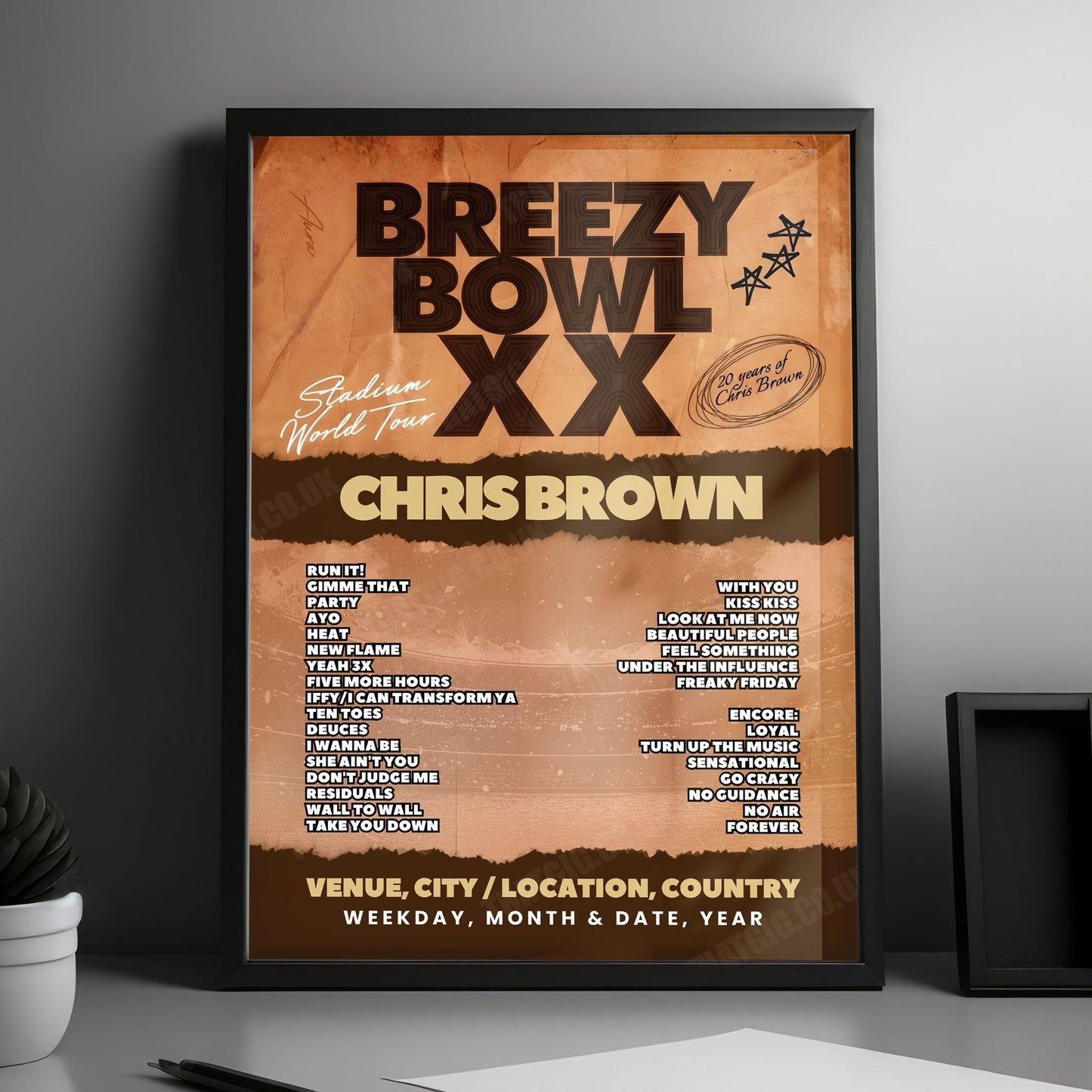 Chris Brown Setlist Poster - Villa Park, Birmingham - June 26th, 2025