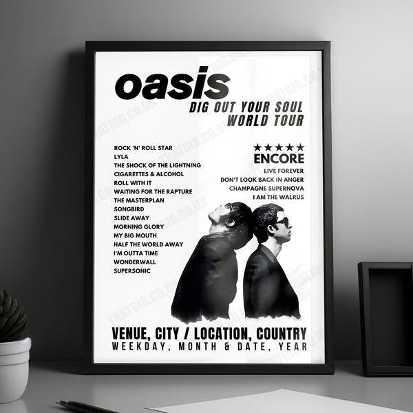 Oasis Setlist Poster - Bridlington Spa, Bridlington - August 20th, 2009