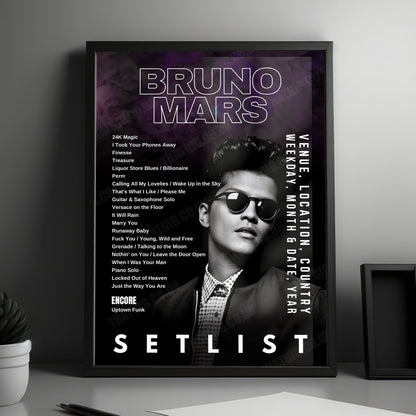 Bruno Mars Setlist Poster - Estádio Olímpico Nilton Santos, Rio de Janeiro - October 19th, 2024