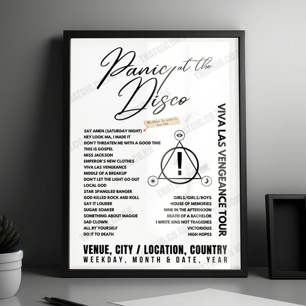 Panic! at the Disco Setlist Poster - The OVO Hydro, Glasgow - March 3rd, 2023