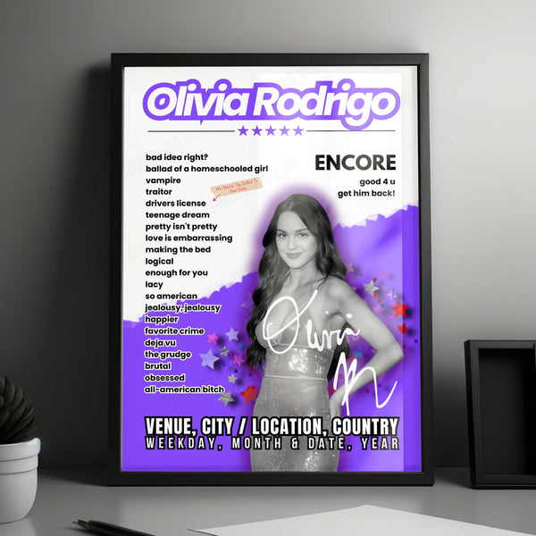 Olivia Rodrigo Setlist Poster - Intuit Dome, Inglewood - August 21st, 2024