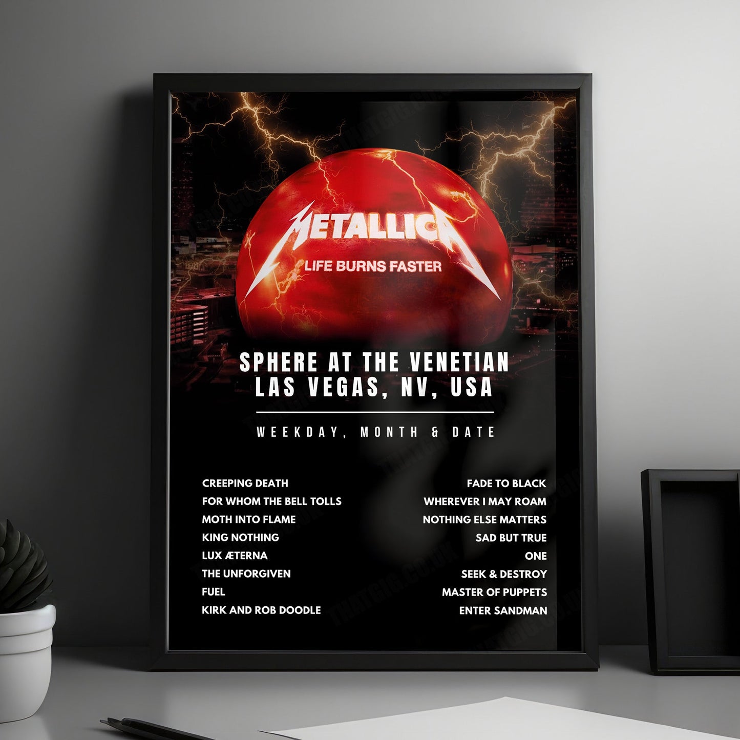 Metallica Setlist Poster - Sphere at The Venetian Resort, Las Vegas - March 6th, 2027