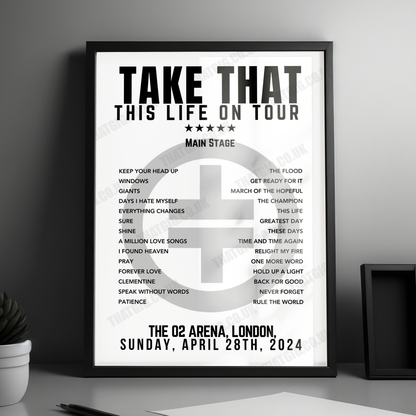 Take That Setlist Poster - The 02 Arena, London - April 28th, 2024