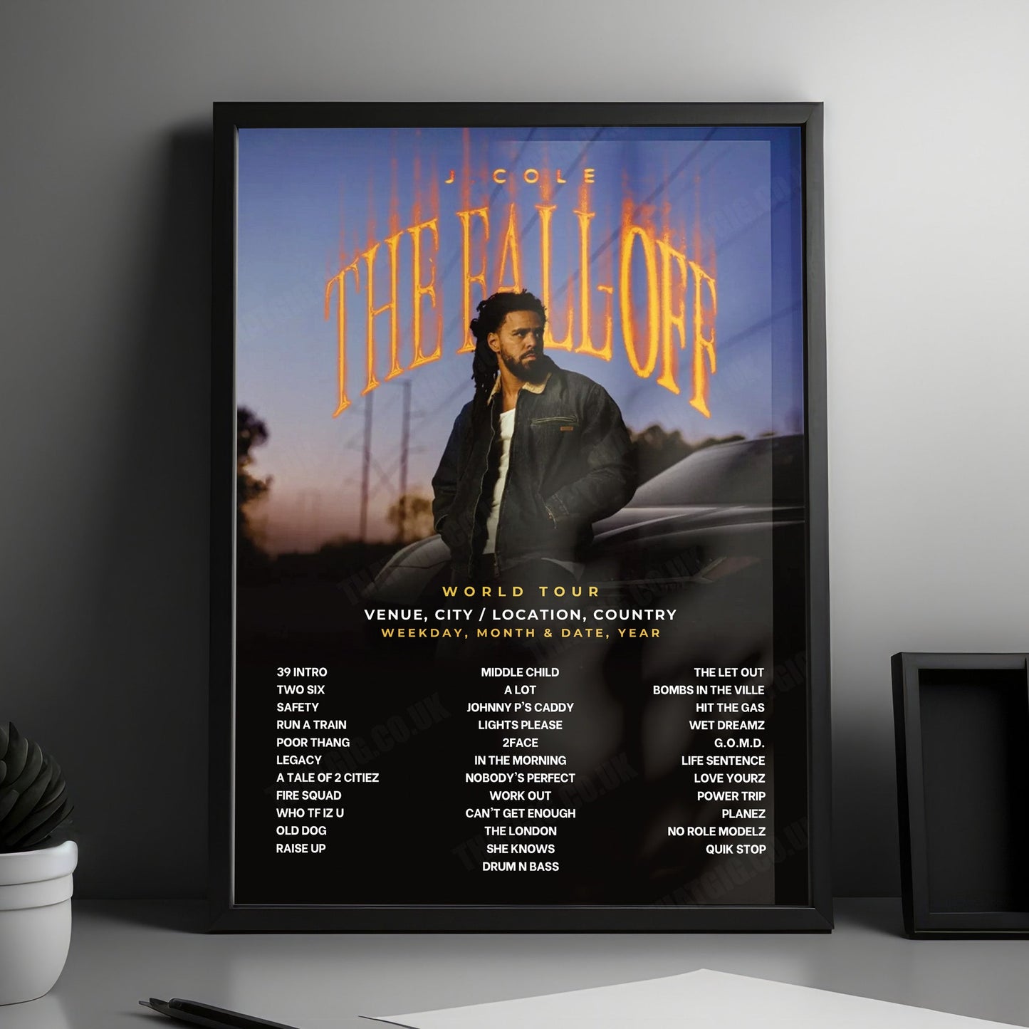 J. Cole Setlist Poster - Benchmark International Arena, Tampa - July 15th, 2026