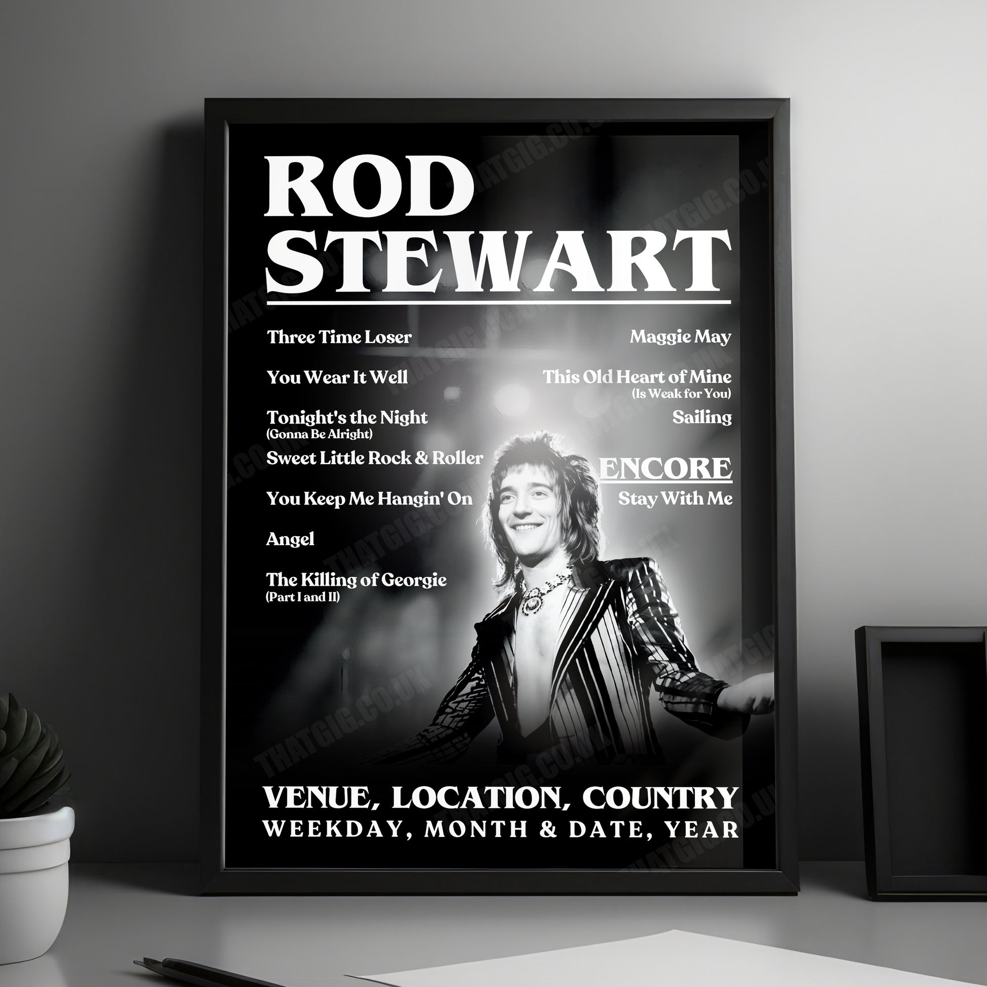 Rod Stewart Setlist Poster - Granby Halls, Leicester, England - December 5th, 1976