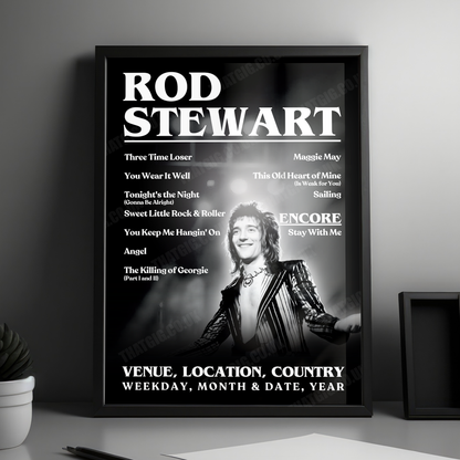 Rod Stewart Setlist Poster - Granby Halls, Leicester, England - December 5th, 1976
