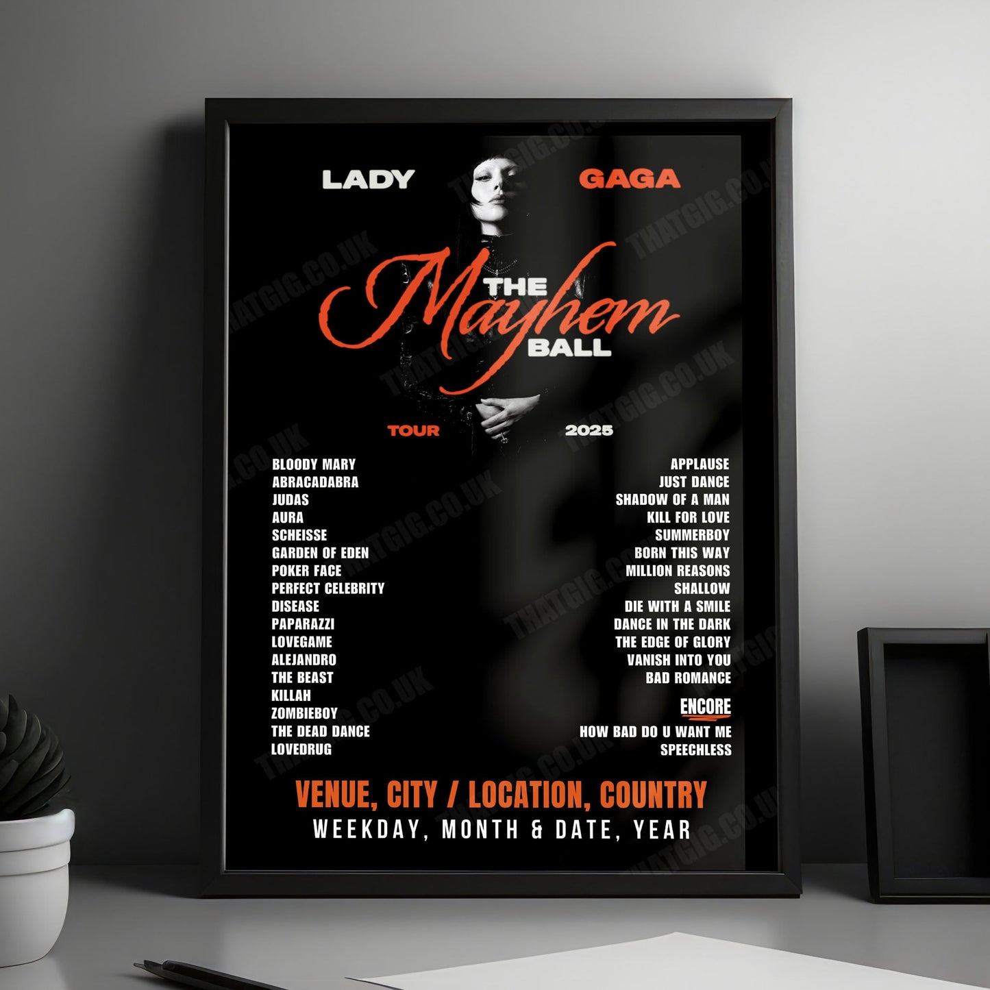 Lady Gaga Setlist Poster - The O2 Arena, London - October 2nd, 2025