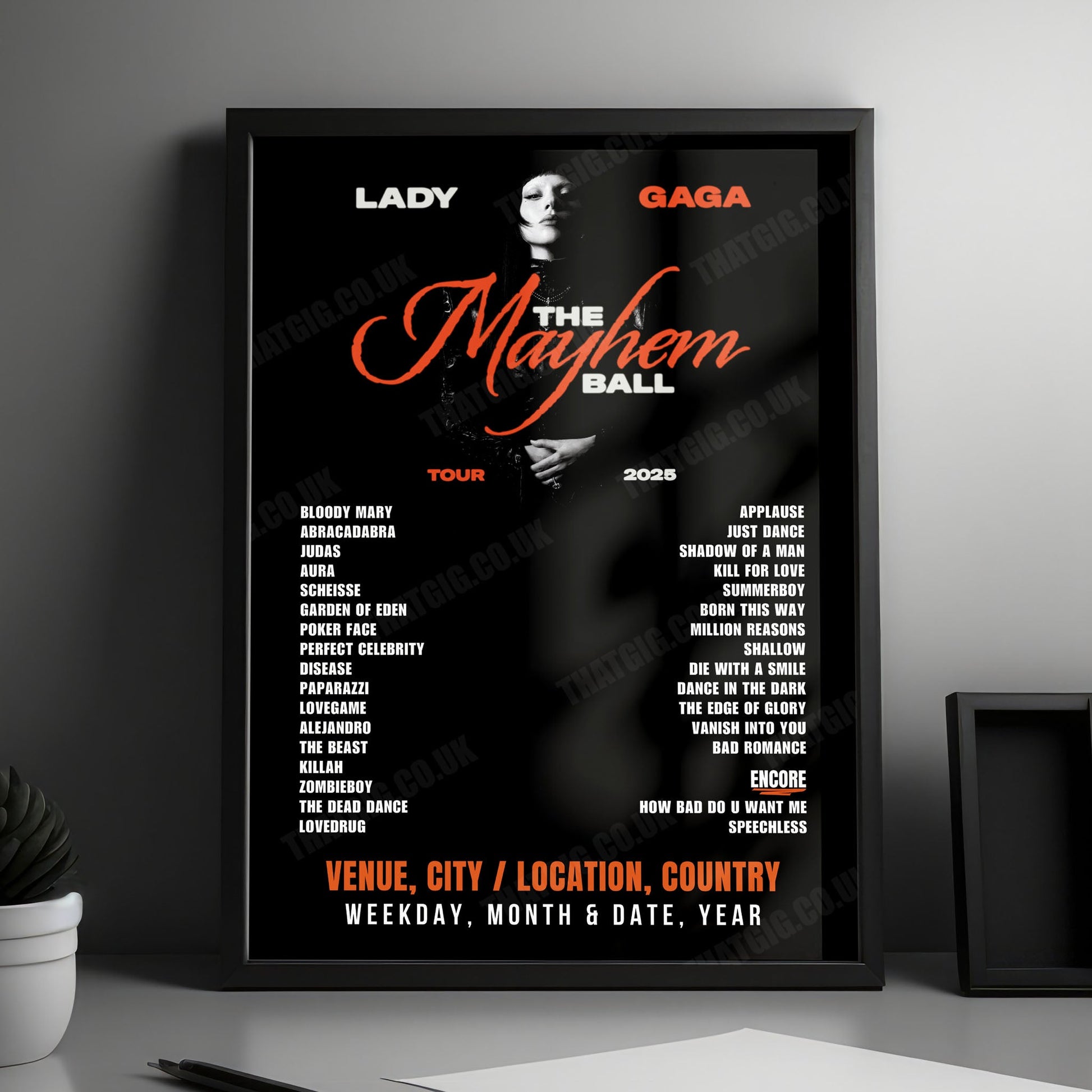 Lady Gaga Setlist Poster - The O2 Arena, London - October 2nd, 2025