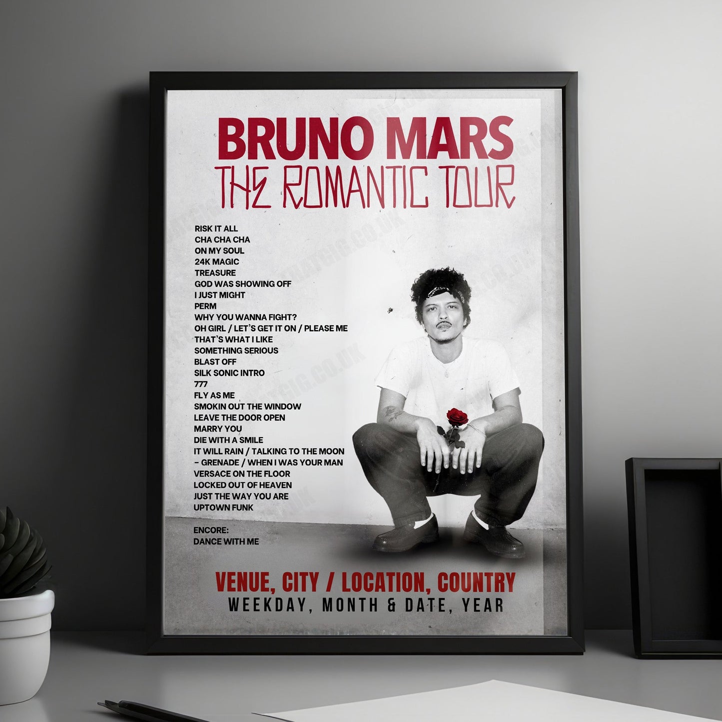 Bruno Mars Setlist Poster - MetLife Stadium, East Rutherford - August 22nd, 2026