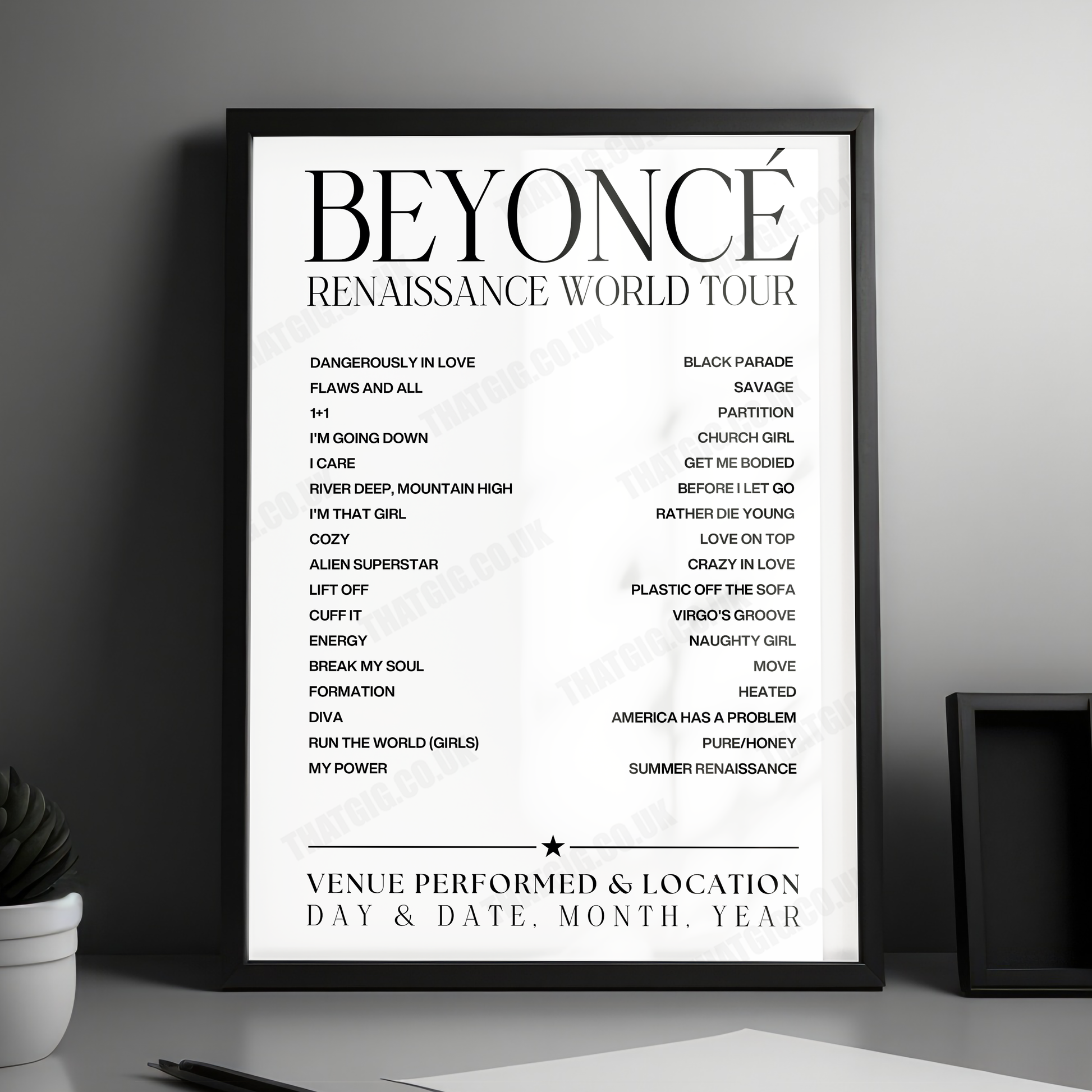 Beyoncé Setlist Poster - Ford Field, Detroit - July 26th, 2023