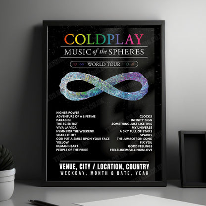 Coldplay Setlist Poster - D.Y. Patil Stadium, Mumbai - January 21st, 2025