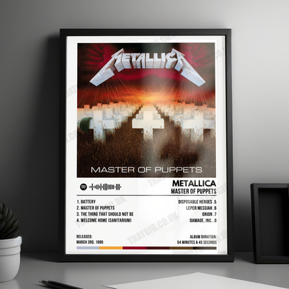 Metallica "Master of Puppets" Album Cover Poster - with Complete Tracklist