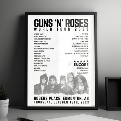 Guns N’ Roses Setlist Poster - Rogers Place, Edmonton - October 19th, 2023