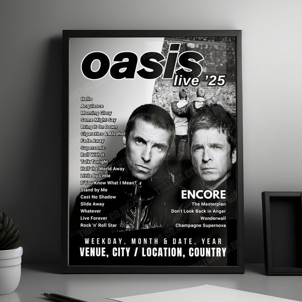Oasis Setlist Poster - Scottish Gas Murrayfield Stadium, Edinburgh - August 12th, 2025