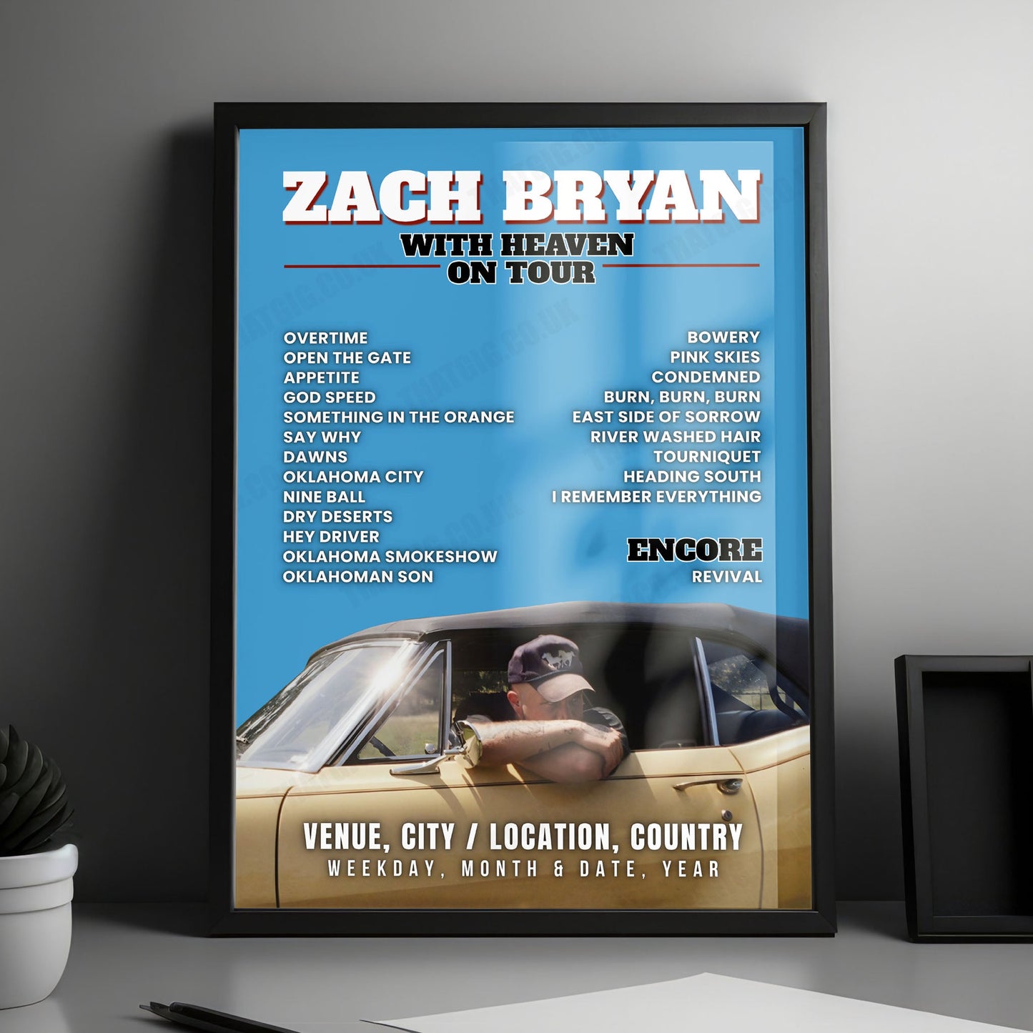 Zach Bryan Setlist Poster - Huntington Bank Field, Cleveland - May 9th, 2026