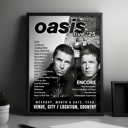 Oasis Setlist Poster - Rose Bowl, Pasadena - September 7th, 2025