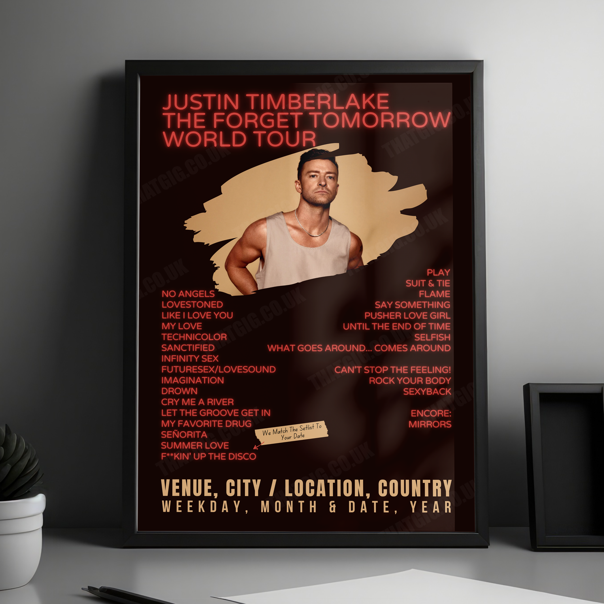 Justin Timberlake Setlist Poster - Utilita Arena Birmingham, Birmingham, England - August 7th, 2024