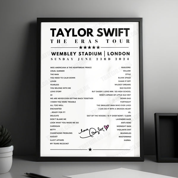 Taylor Swift Setlist Poster - Wembley Stadium, London, June 23rd 2024