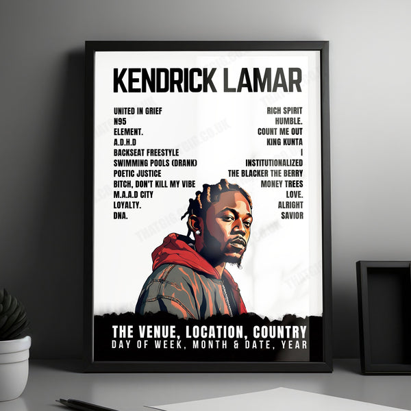 Kendrick Lamar Setlist Poster - Parc Jean-Drapeau, Montreal - August 6th, 2023