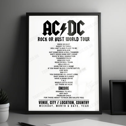 AC/DC Setlist Poster - Dyrskuepladsen, Roskilde - July 15th, 2015