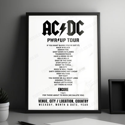 AC/DC Setlist Poster - BC Place Stadium, Vancouver - April 22nd, 2025