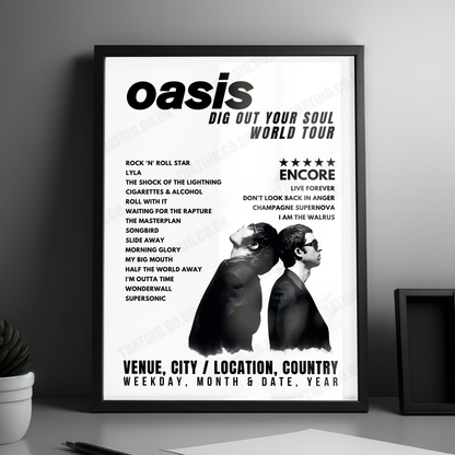 Oasis Setlist Poster - Wembley Arena, London - October 17th, 2008