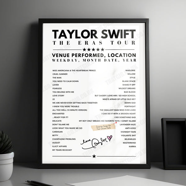 Taylor Swift Setlist Poster - Hard Rock Stadium, Miami Gardens - October 20th, 2024