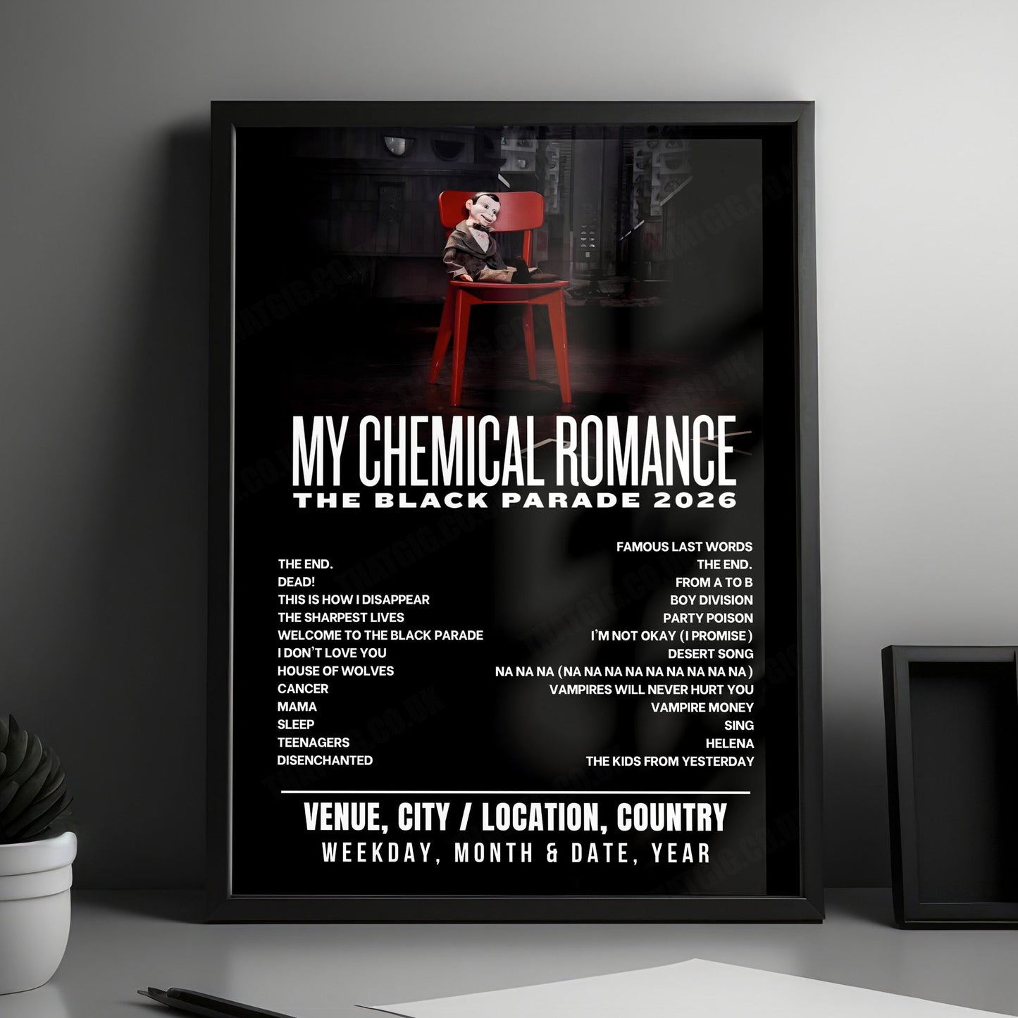My Chemical Romance Setlist Poster - Temple Stage, Columbus - May 14th, 2026