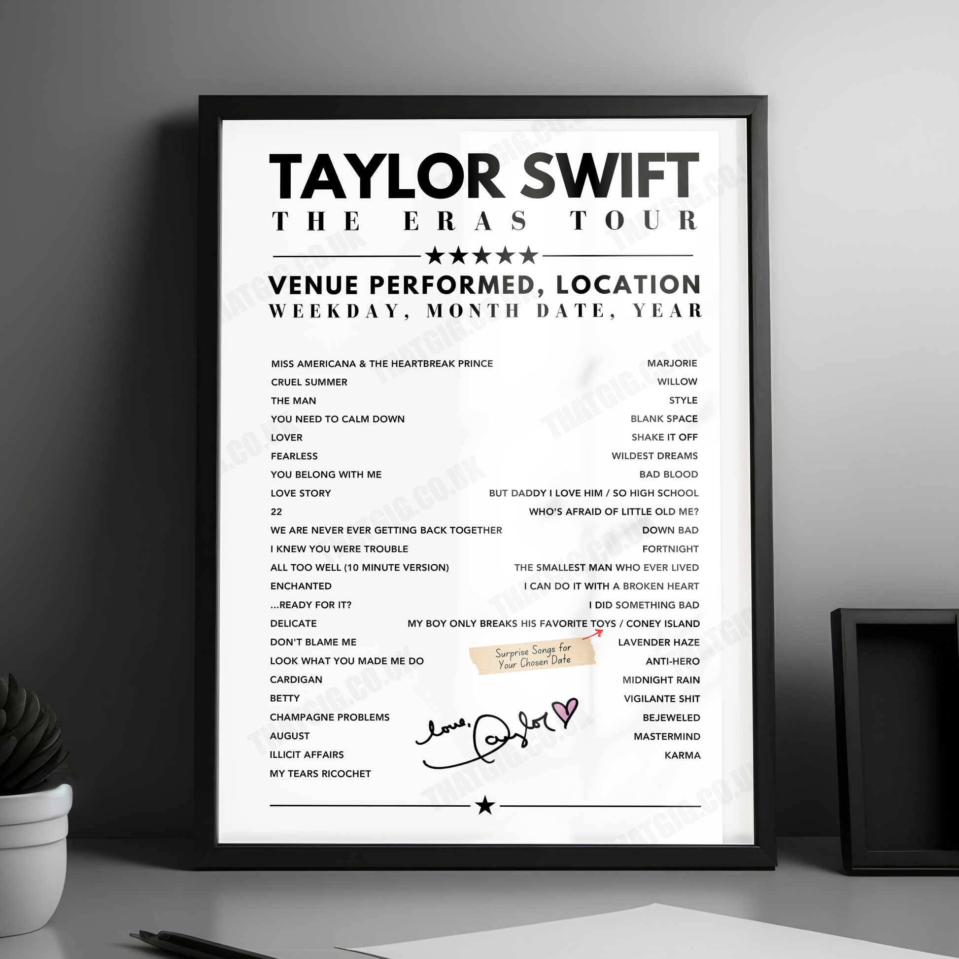 Taylor Swift Setlist Poster - Gillette Stadium, Foxborough - May 19th, 2023