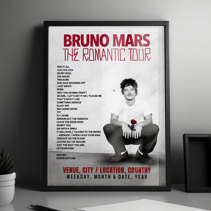 Bruno Mars Setlist Poster - State Farm Stadium, Glendale - April 14th, 2026