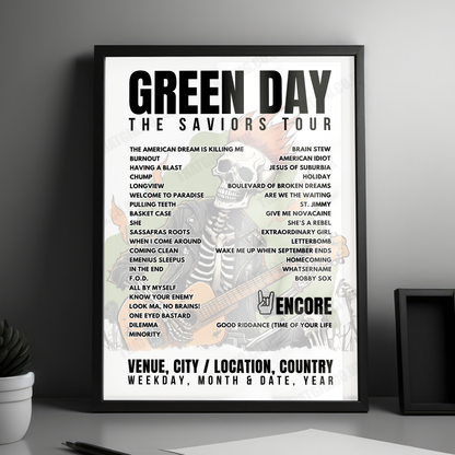 Green Day Setlist Poster - K-Arena Yokohama, Yokohama - February 26th, 2025