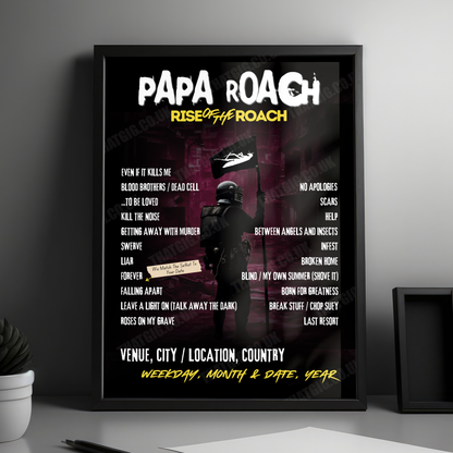 Papa Roach Setlist Poster - Huxley's Neue Welt, Berlin, Germany - January 21st, 2025