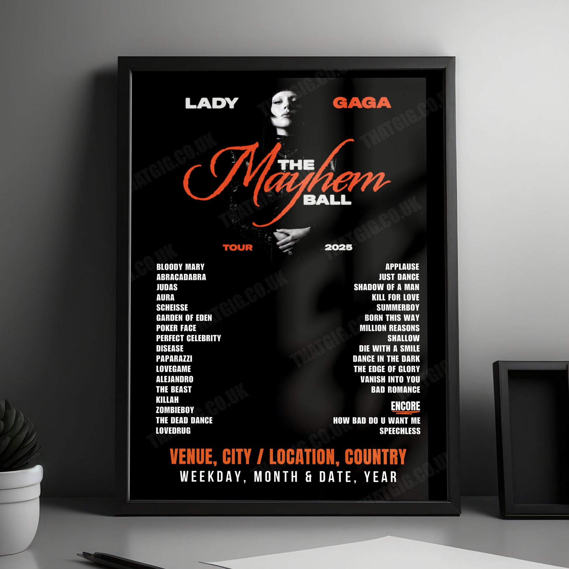 Lady Gaga Setlist Poster - Accor Stadium, Sydney - December 13th, 2025