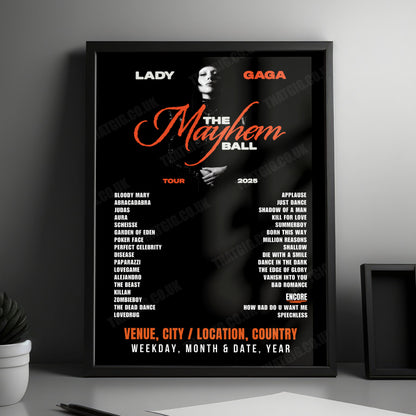 Lady Gaga Setlist Poster - Accor Stadium, Sydney - December 13th, 2025