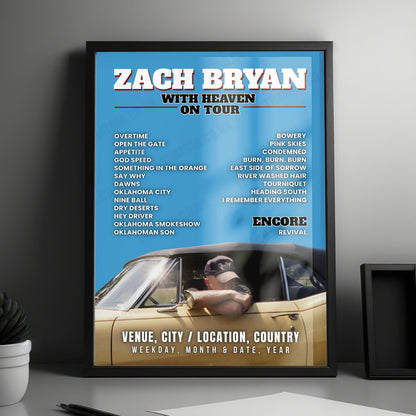 Zach Bryan Setlist Poster - Snapdragon Stadium, San Diego - July 31st, 2026