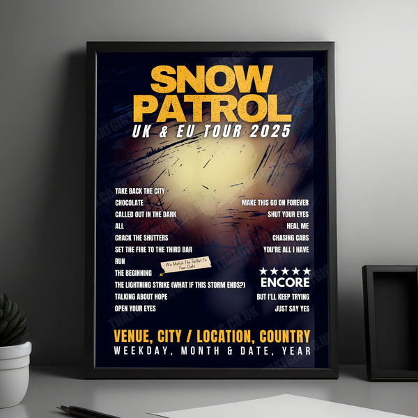 Snow Patrol Setlist Poster - The O2 Arena, London, England - February 15th, 2025
