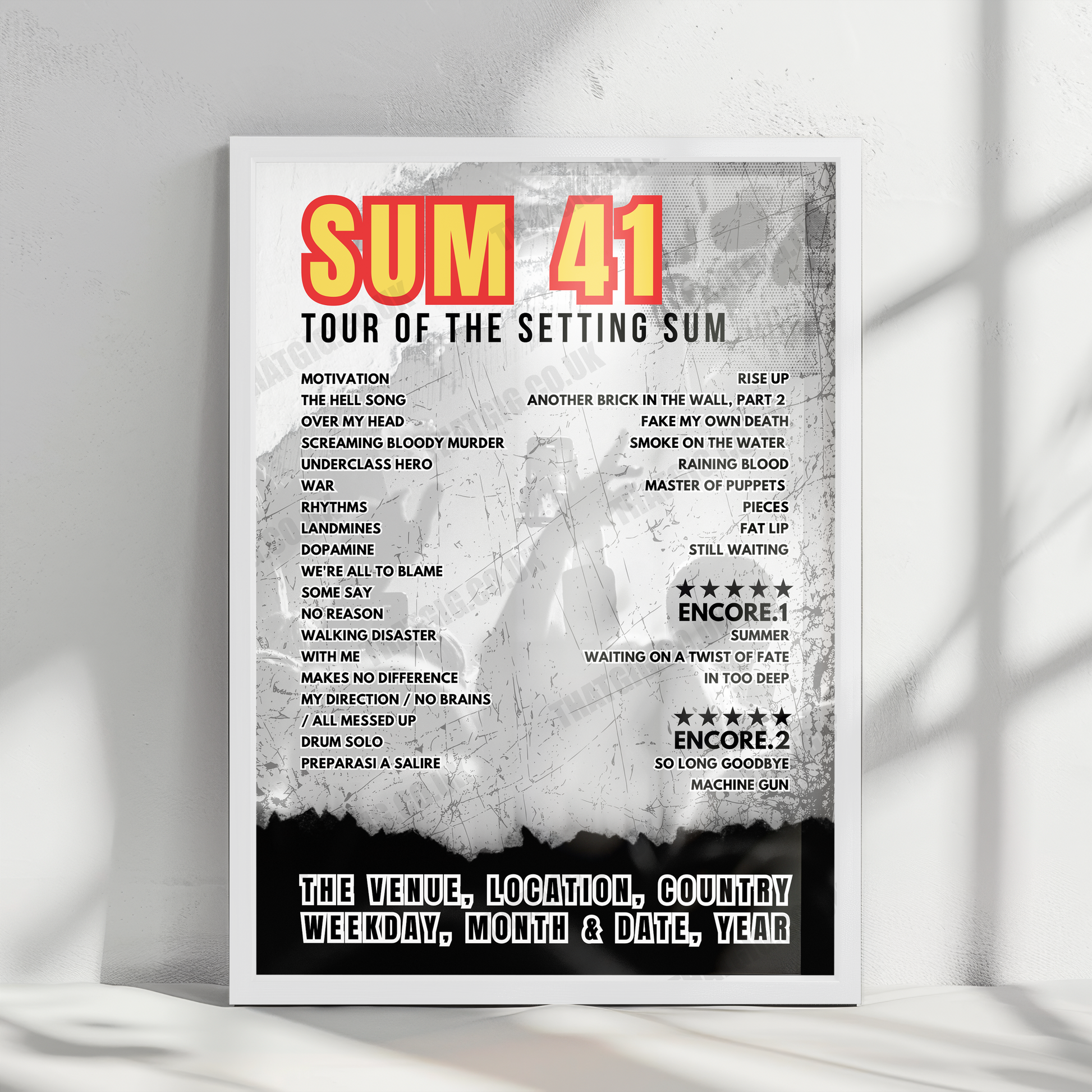 Sum 41 Setlist Poster - Scotiabank Arena, Toronto - January 30th, 2025