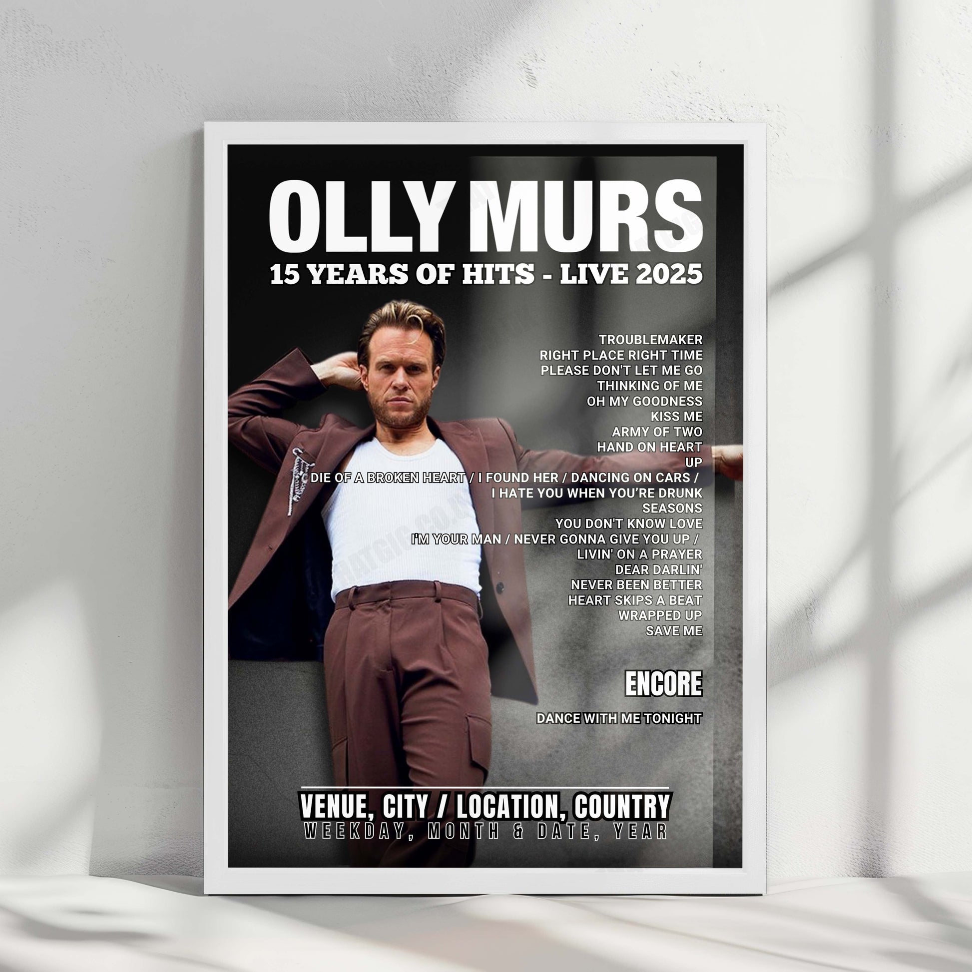Olly Murs Setlist Poster - Co-op Live, Manchester - May 8th, 2025
