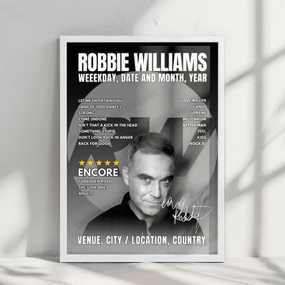 Robbie Williams Setlist Poster - The Royal Crescent Hotel & Spa, Bath - June 14th, 2025
