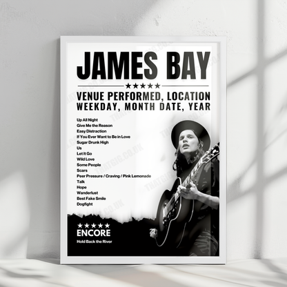 James Bay Setlist Poster - Spectrum Center, Charlotte - August 27th, 2022