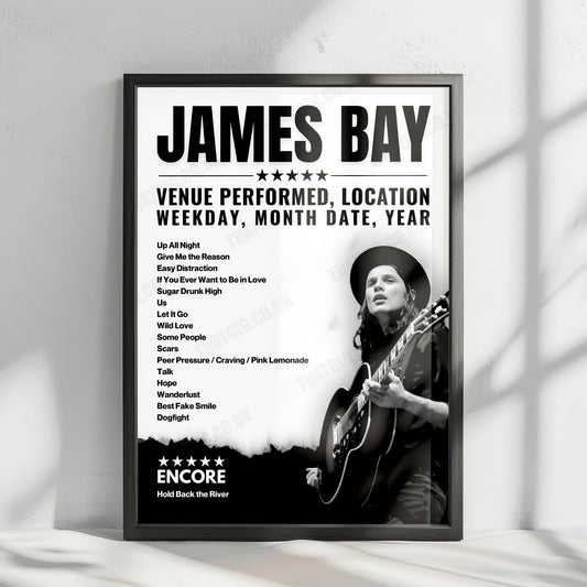 James Bay Setlist Poster - The Ballroom at Warehouse Live, Houston - August 21st, 2022